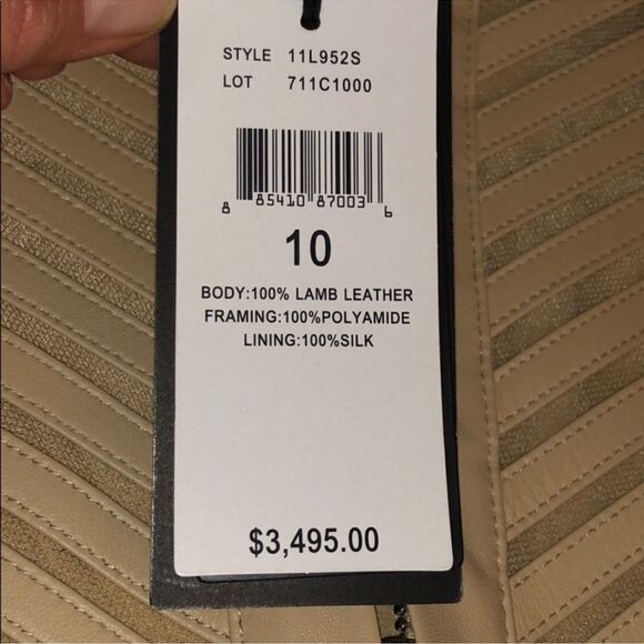 Ralph Lauren 2015 Resort Sandstone Beige Chevron Lamb Leather Zip Front Jacket - Picture 14 of 16